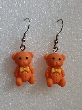 Hand Crafted Orange Teddy Bear Earrings